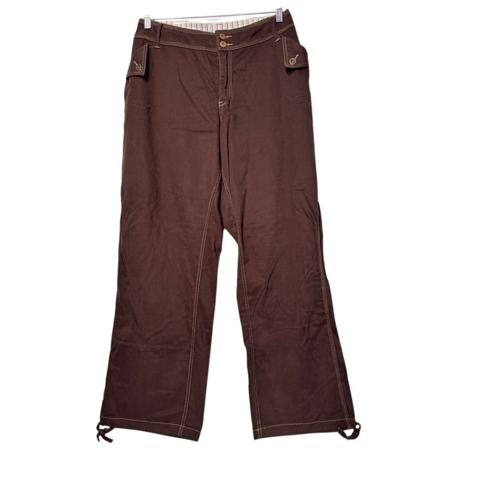 Venezia Lane Bryant Brown Wide Leg Cargo Pants Ankle Tie Contrast Stitch Size 20